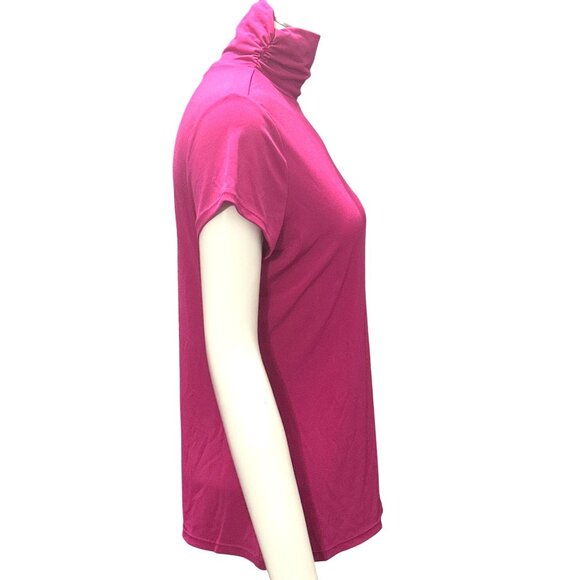 Alfani Petites PS Fuchsia Pink Mock Turtleneck Stretch Short Sleeve Top Citywear - Picture 9 of 12
